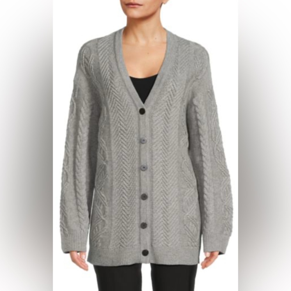 Theory | Wool Cashmere Cable Cardigan Long Line‎ Gray Women's Sz L
